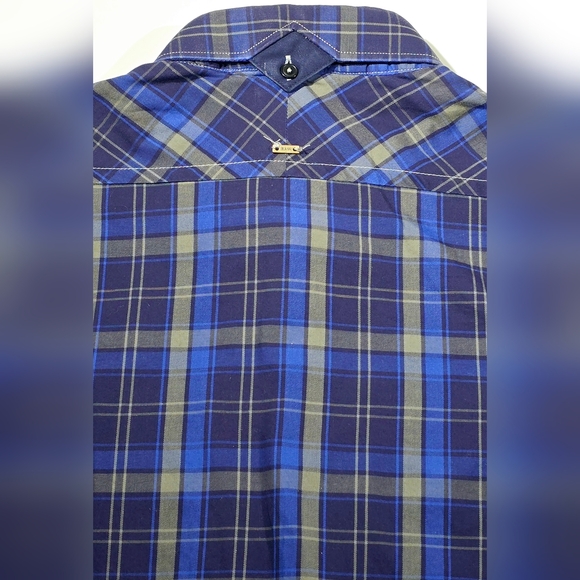 G-Star Raw Correct Line Plaid Button Down Gray Blue Shirt Men Large - Picture 6 of 8
